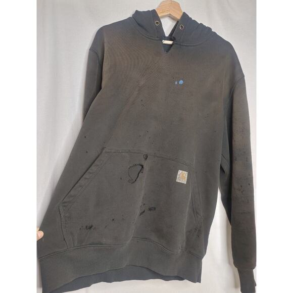 Carhartt Sweatshirt Hoodie Mens Large Thrashed Distressed Black - Picture 14 of 14